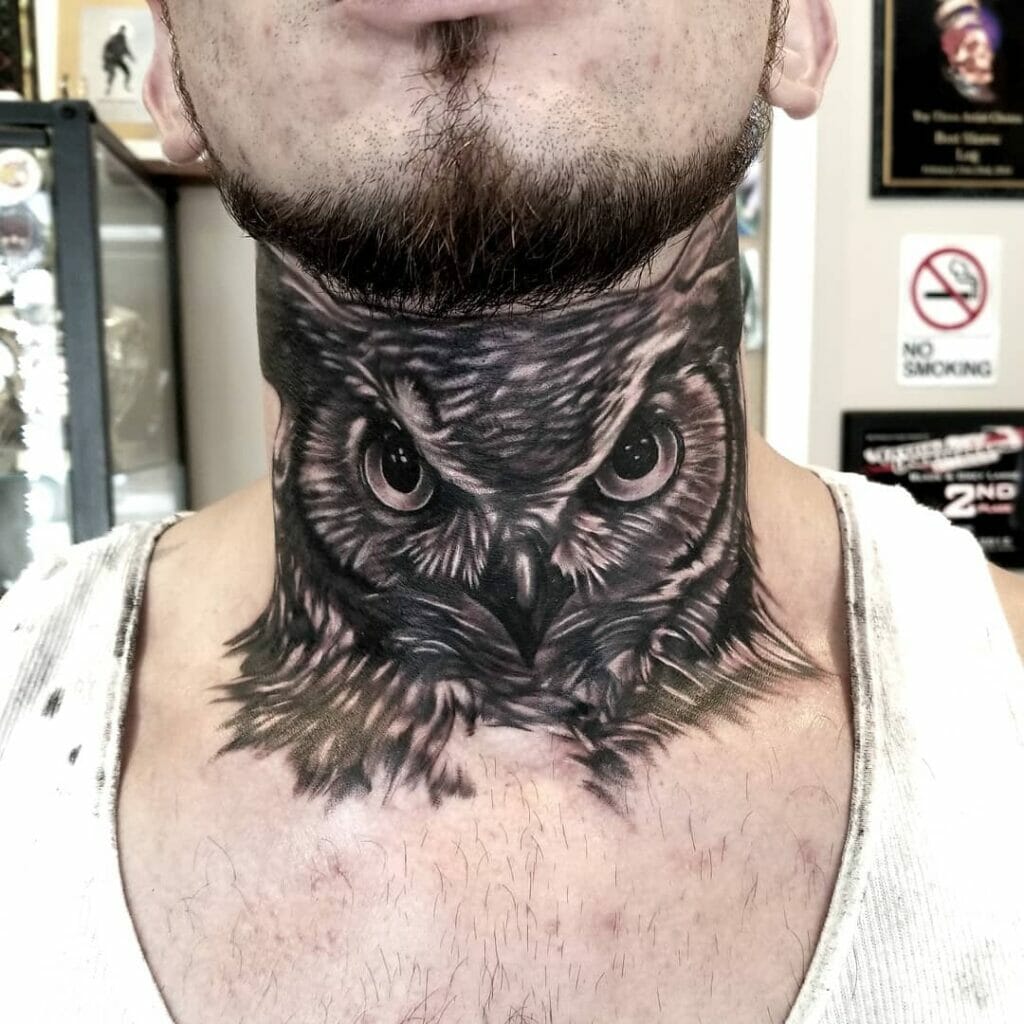 unique owl neck tattoos for men