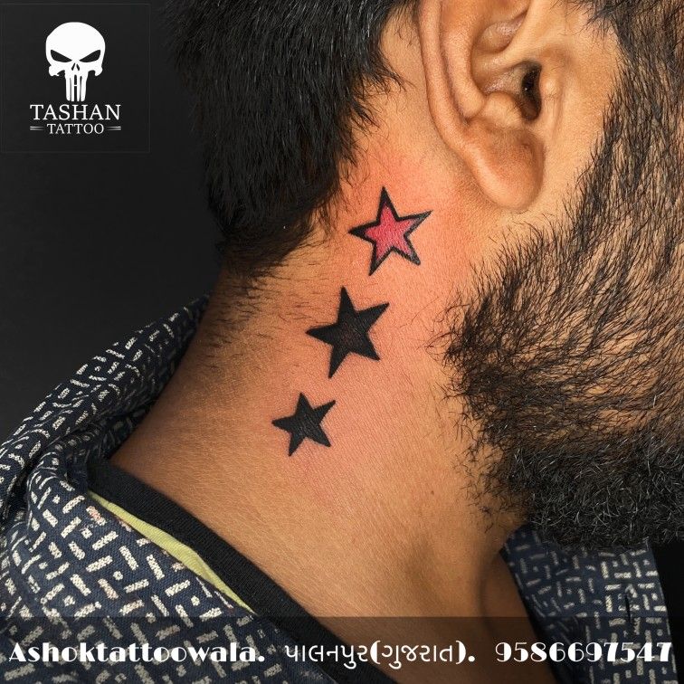 unique star tattoos on neck for men