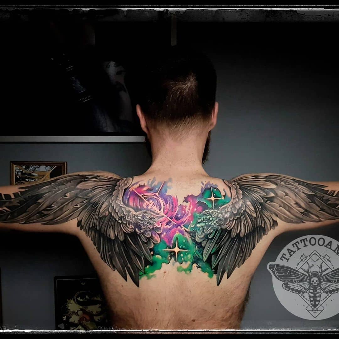 unique upper back tattoo cover up ideas for men