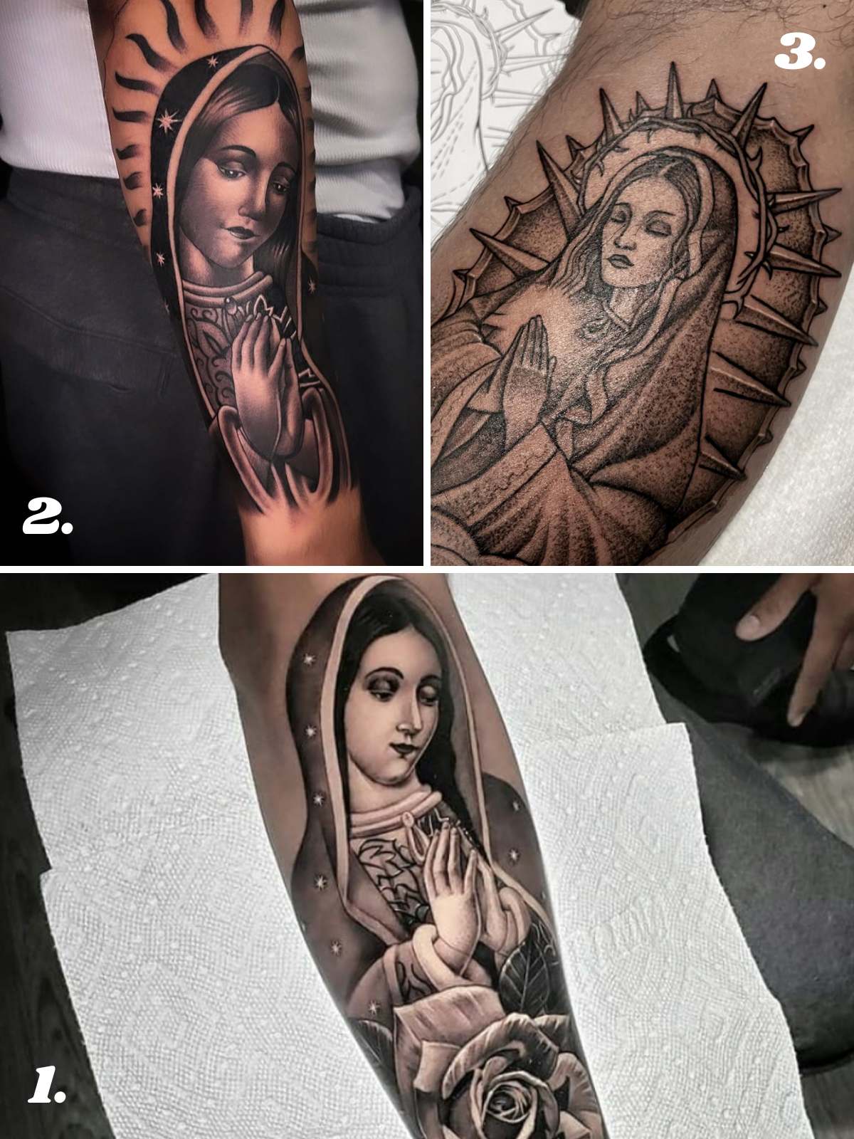 unique Virgin Mary tattoo styles for men