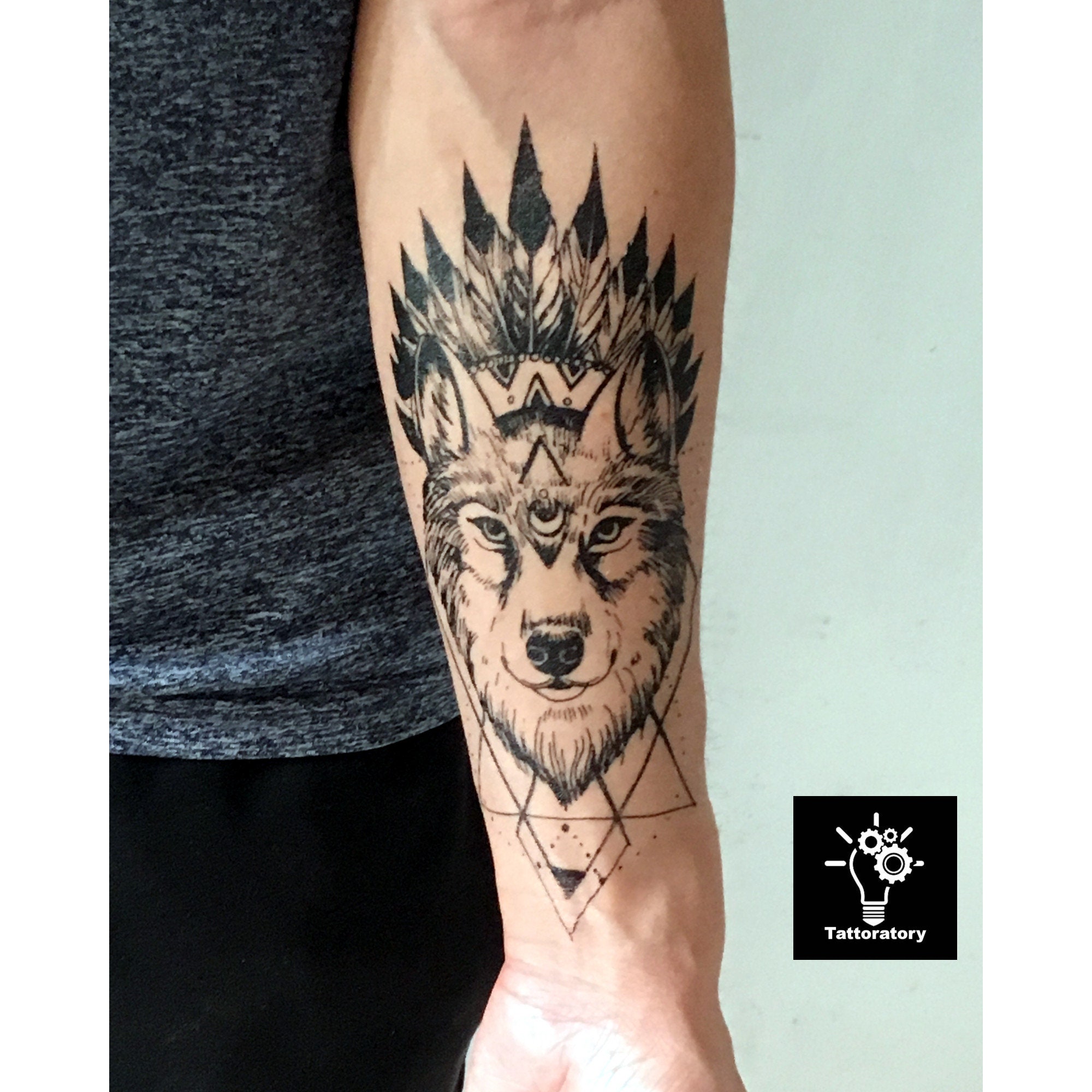 unique wolf forearm tattoos for men