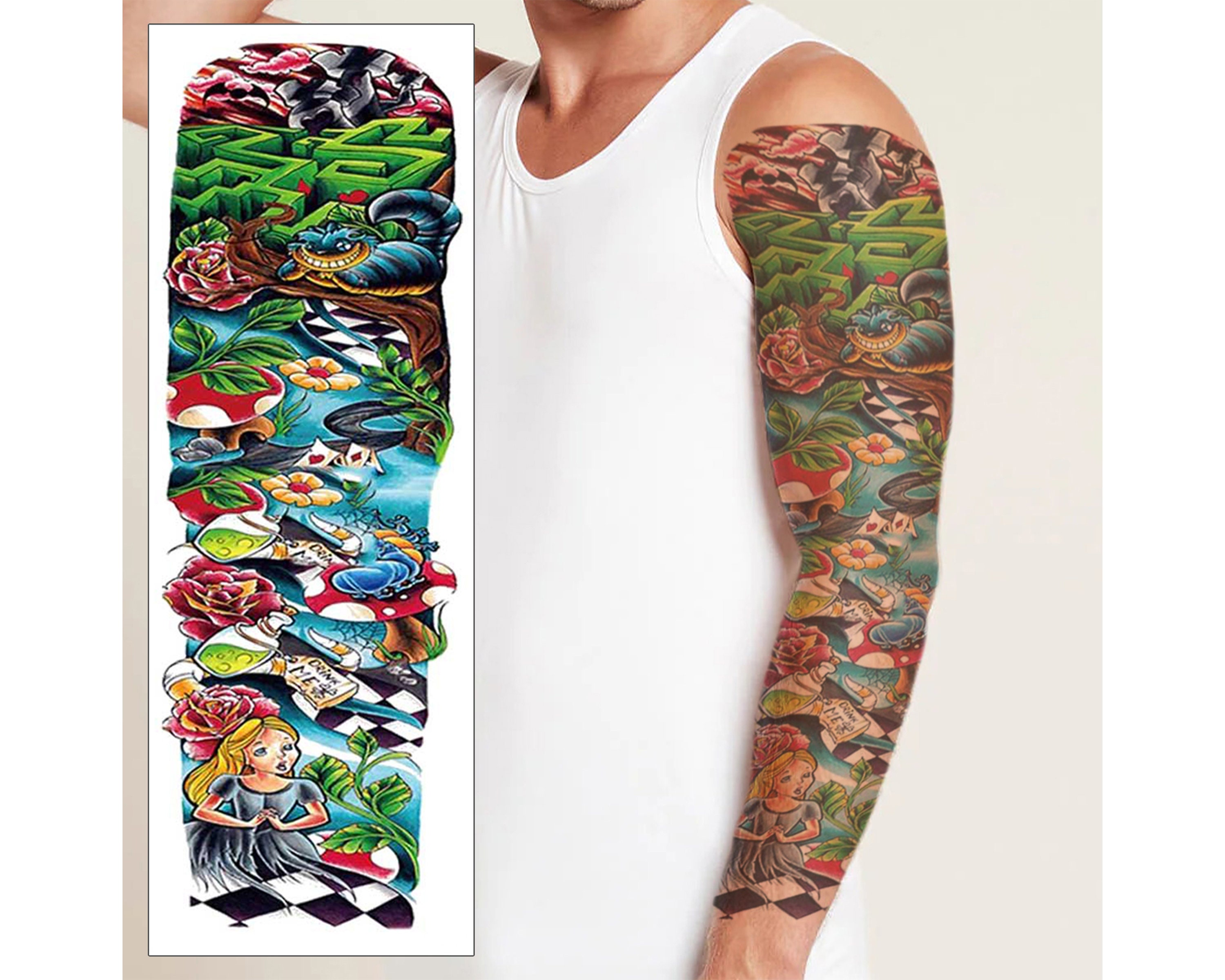 vibrant Alice in Wonderland tattoos for men