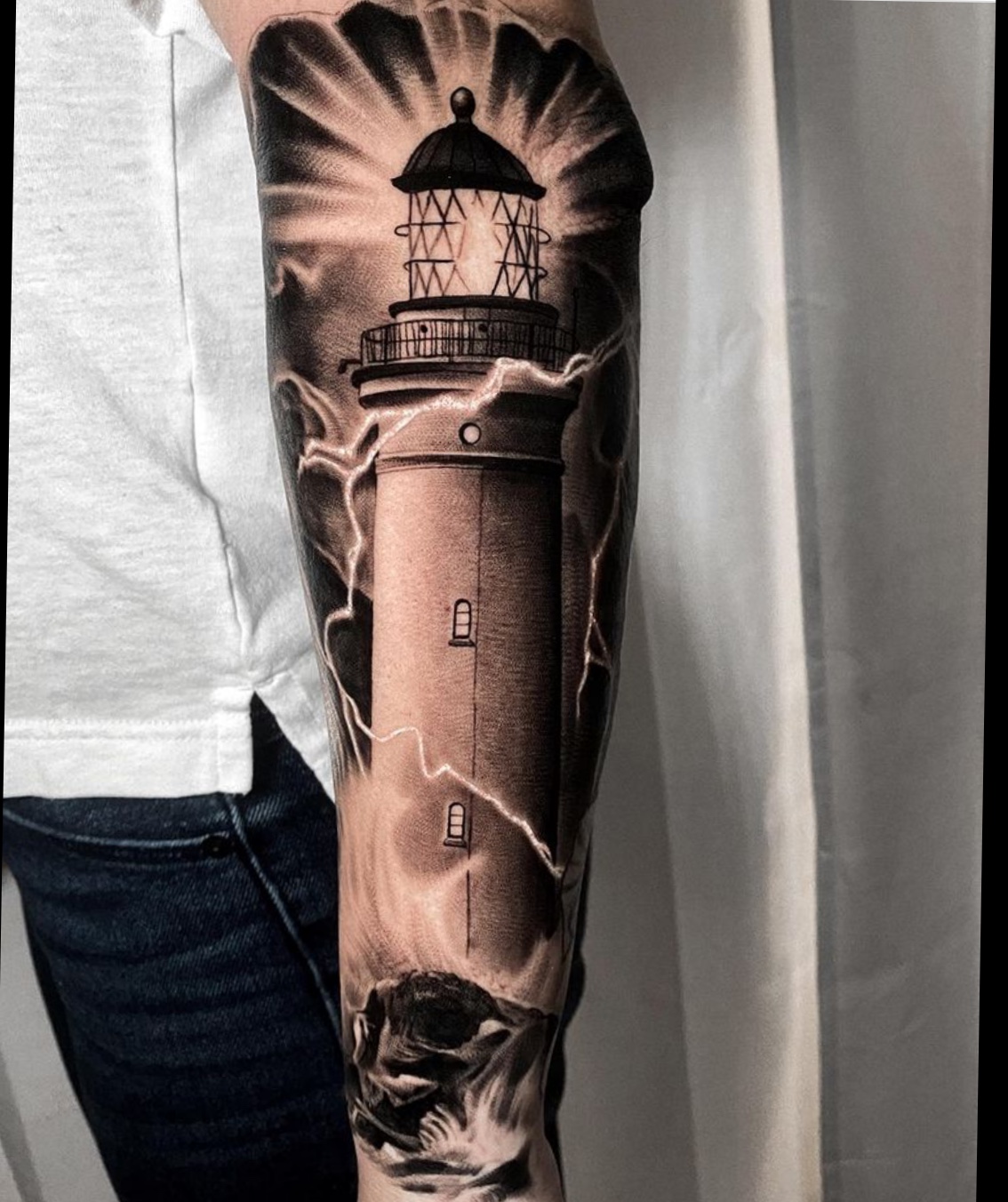 watercolor lighthouse tattoos for men