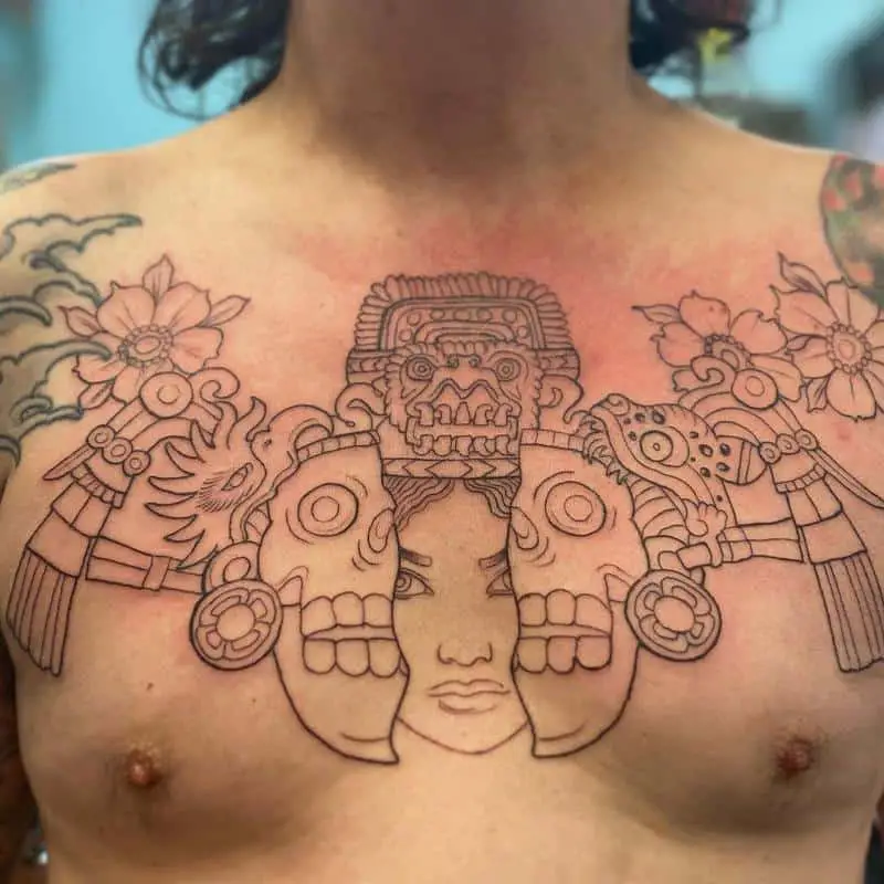 Aztec warrior chest tattoos for men embody minimalist artistry and strength