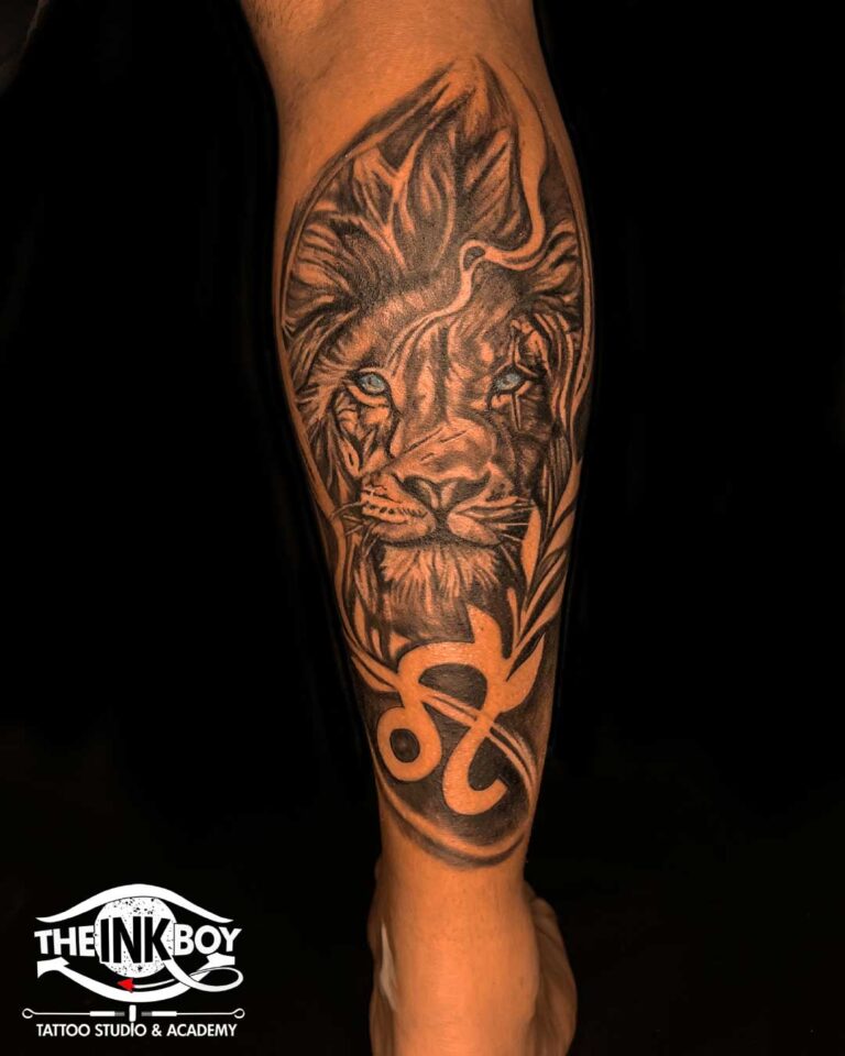 Lion back tattoos for men inspired by geometric designs for a striking look